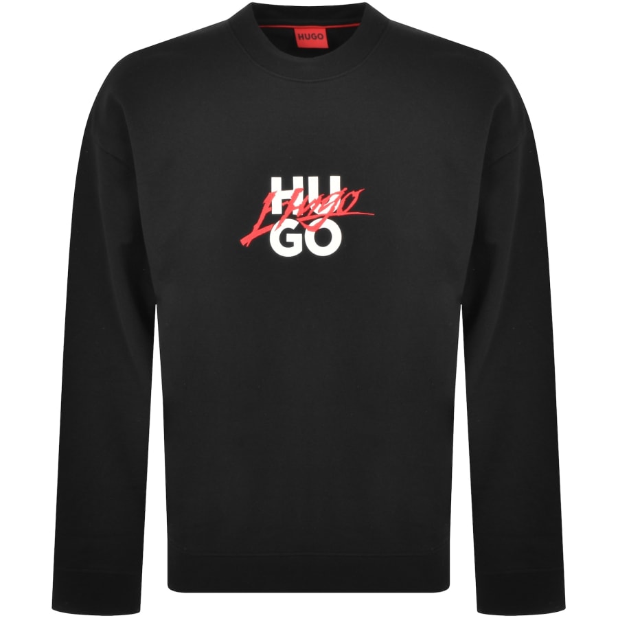 Hugo Logo Embroidered Cotton Sweatshirt Black